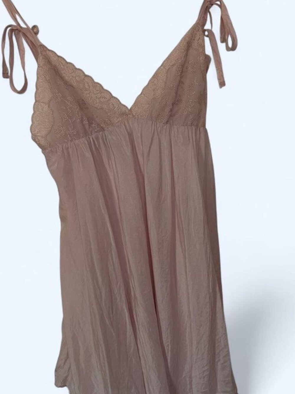 Victoria's Secret 100% Silk Babydoll Slip Dress Lace Tie Strap Pink S Y2K